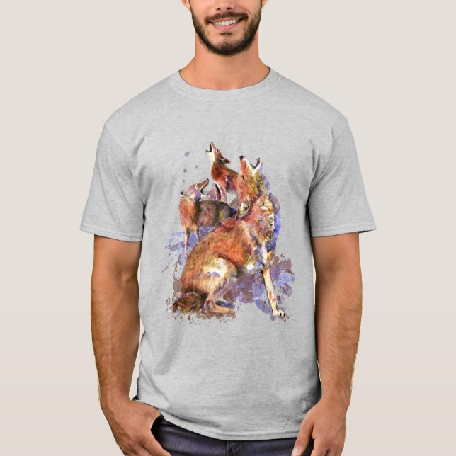 Camiseta Acumulación de acuarela Coyotes Animal Nature Art  (Anverso)