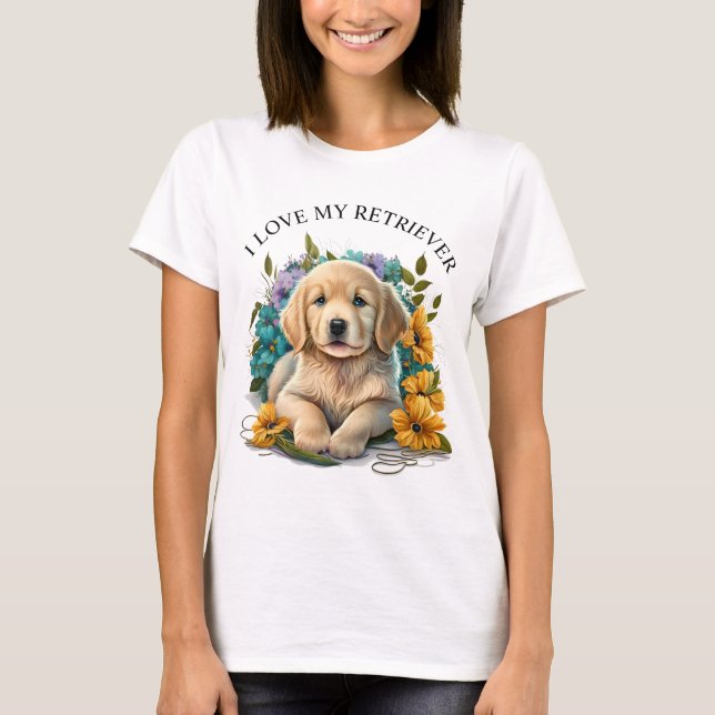 Camiseta Acumulación de acuario Floral Golden Retriever (Anverso)