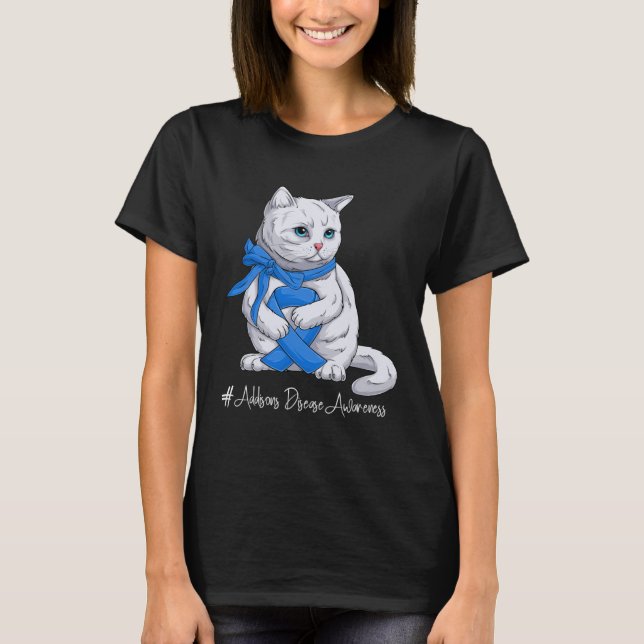 Camiseta Addisons Disease Awareness Month Blue Ribbon Cat (Anverso)