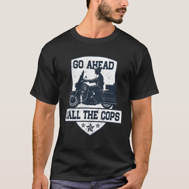 Camiseta Adelante Llama Humor En Motocicleta Contra La Poli (Anverso)