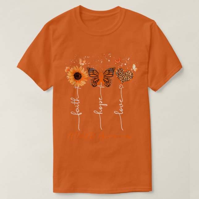 Camiseta ADHD Awareness Faith Hope Love Leopard Sunflower  (Diseño del anverso)
