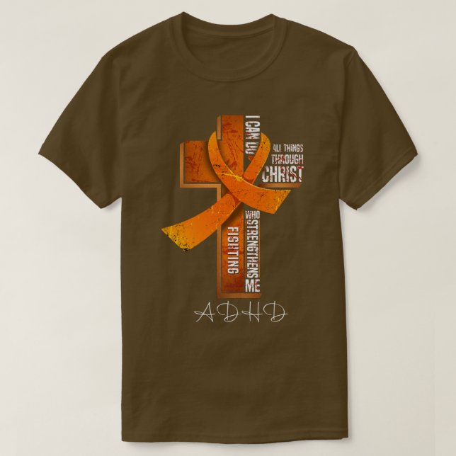 Camiseta ADHD Awareness Orange Ribbon Christian Cross147  (Diseño del anverso)