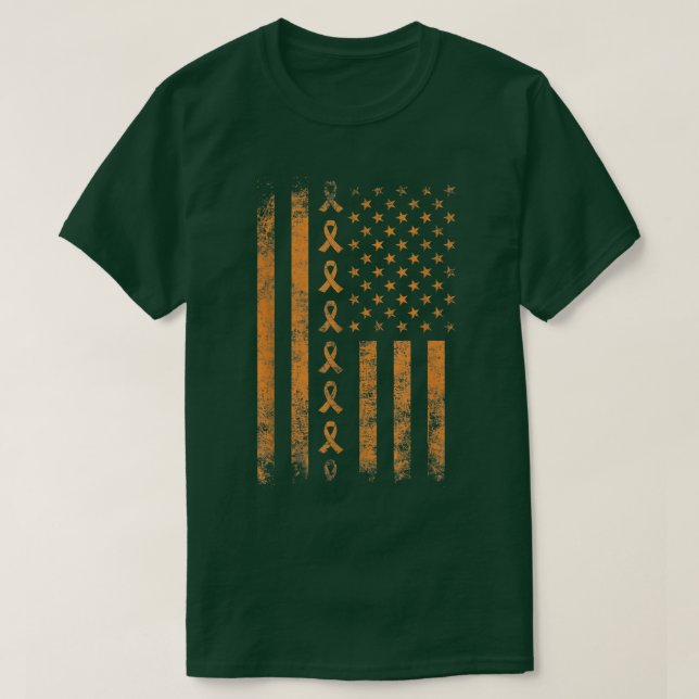Camiseta ADHD Awareness US Flag Orange Ribbon Matching Tee  (Diseño del anverso)