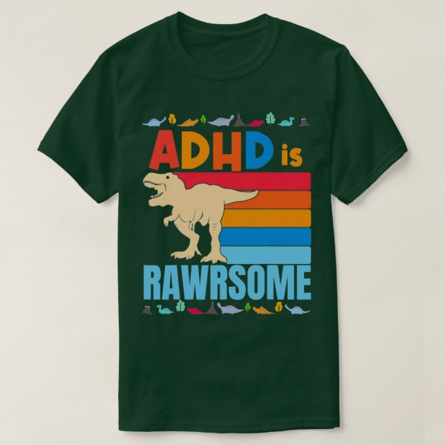 Camiseta ADHD Is Awesome Boys Girls ADHD Awareness Dinosaur (Diseño del anverso)