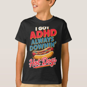 Camiseta Adhd siempre comiendo hot dogs divertido retro jue