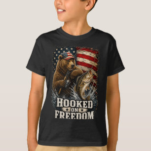 Camiseta Adicto a la libertad oso patriótico pescador