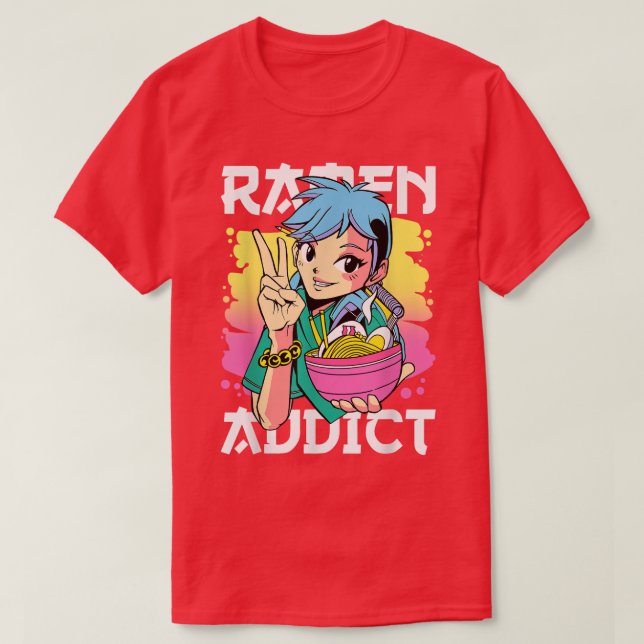 Camiseta Adicto a Ramen con Figura de Anime con Anime  (Diseño del anverso)