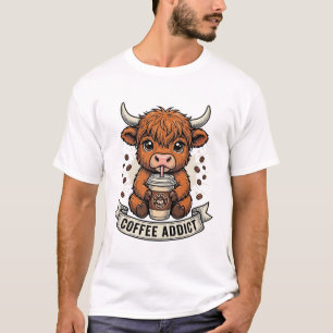 Camiseta Adicto al Café Vaca de las Tierras Altas Bonita Gr