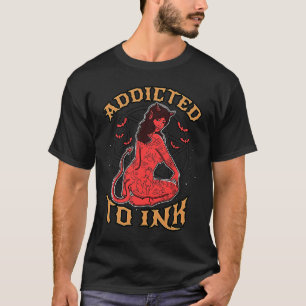 Camiseta Adicto Al Tatuaje Del Chica Del Diablo Satanás