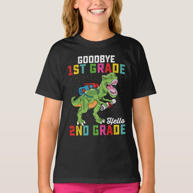Camiseta Adiós 1er Grado Hola 2do Grado T Rex Dinosaurio (Anverso)
