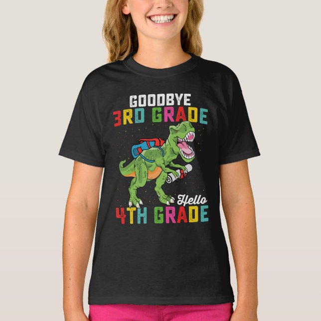 Camiseta Adiós 3er Grado Hola 4to Grado T Rex Dinosaurio (Anverso)