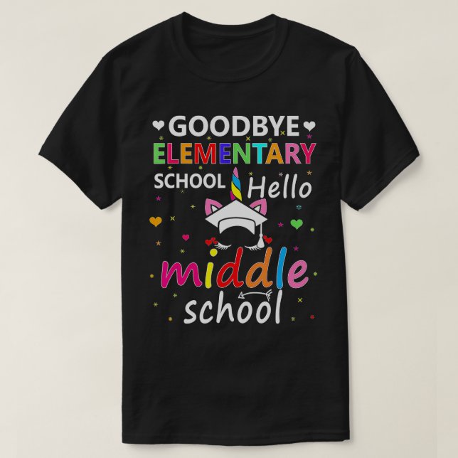 Camiseta Adiós Elemental Hola escuela secundaria Unicorn Gr (Diseño del anverso)