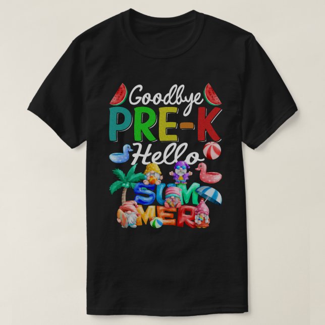 Camiseta Adiós Pre-K Hello Summer Gnomes Beach (Diseño del anverso)