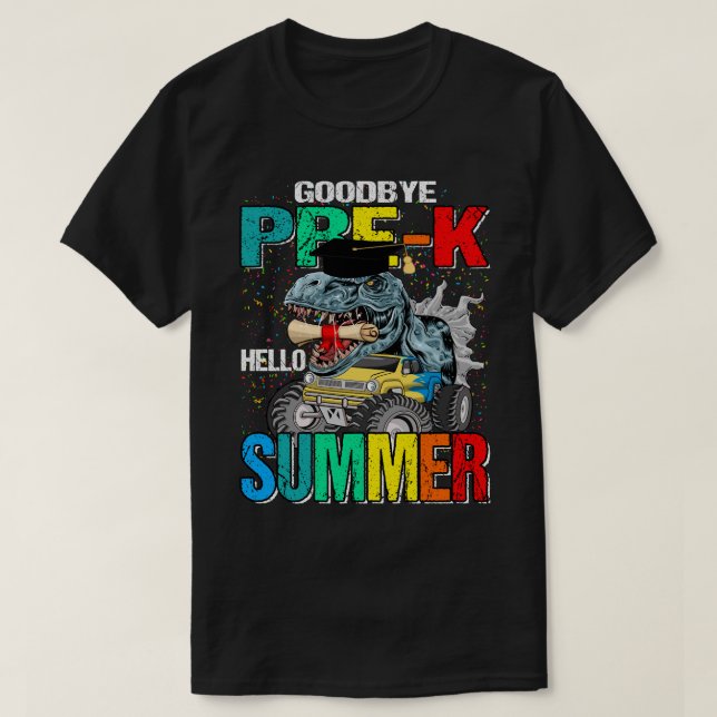 Camiseta Adiós pre-K Hola Monstruo de verano Dinosaurio (Diseño del anverso)