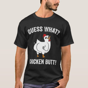 Camiseta Adivina qué diseño blanco de colilla de pollo