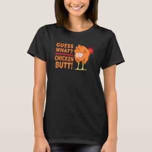Camiseta Adivinen qué diseño blanco y negro de pollo