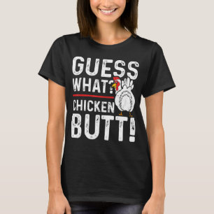 Camiseta Adivinen qué diseño blanco y negro de pollo