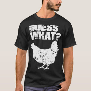 Camiseta Adivinen qué diseño blanco y negro de pollo