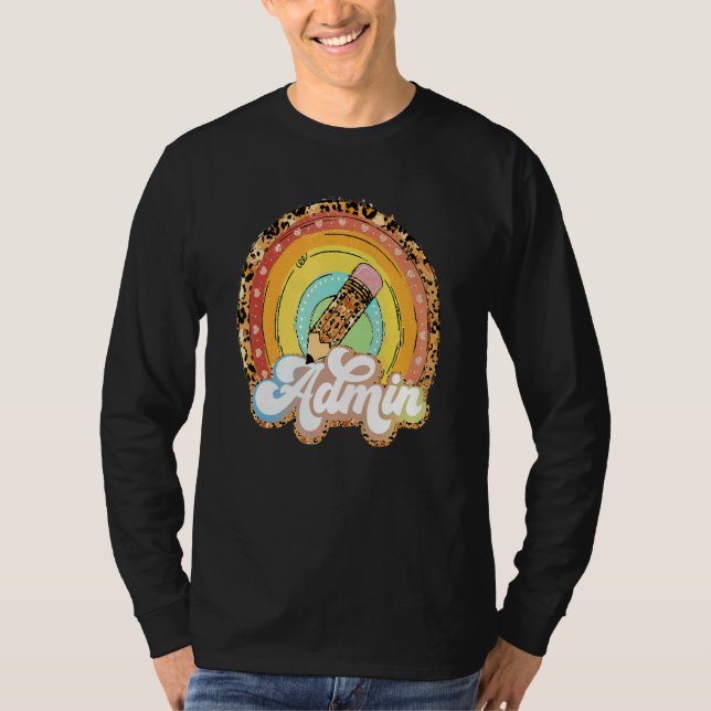 Camiseta Admin Leopard Rainbow Pencil Back To School Retro  (Anverso)