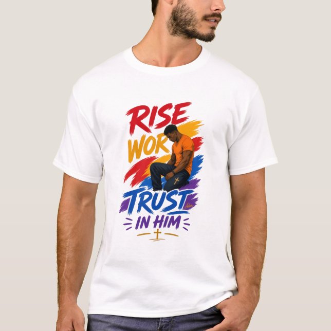 Camiseta ADOM Ascender Trabajar Confiar En Él (Anverso)