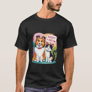 Camiseta Adopción de Mascotas Ilustración de Perro y Gato A