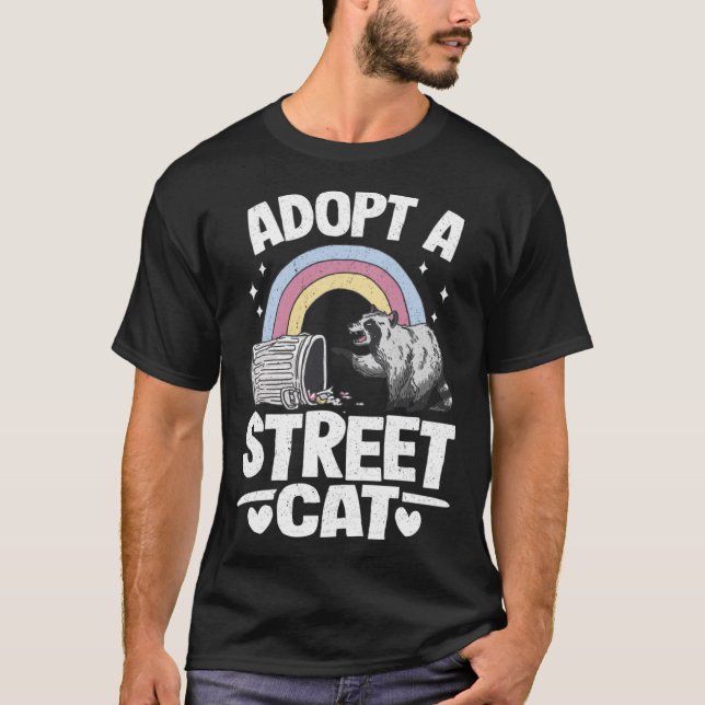 Camiseta Adopta Un Gato De La Calle Arcoiris Gracioso Racco (Anverso)