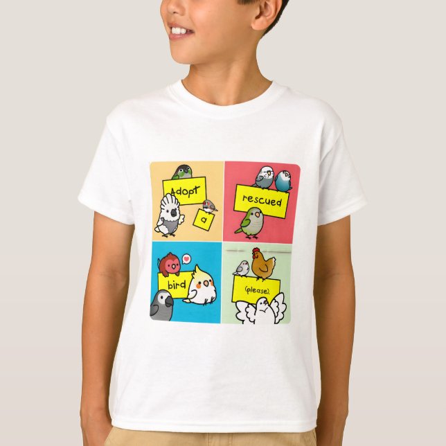 Camiseta ¡Adopta un pájaro rescatado! (Anverso)