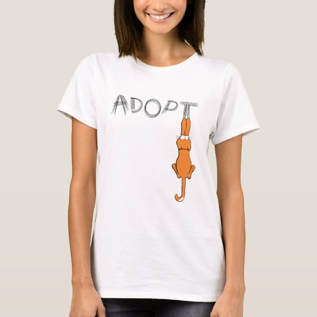 Camiseta Adoptar gatos con marcas de grosero oscuro (Anverso)
