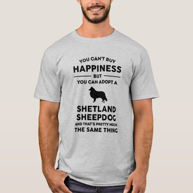 Camiseta Adoptar la felicidad de un perro pastor de Shetlan (Anverso)