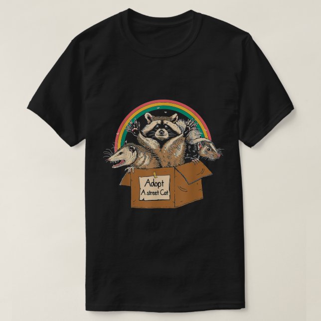 Camiseta Adoptar un gato callejero gracioso Opossum Raccoon (Diseño del anverso)