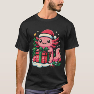 Camiseta Adorable Ajolote con un sombrero de Santa sostenie