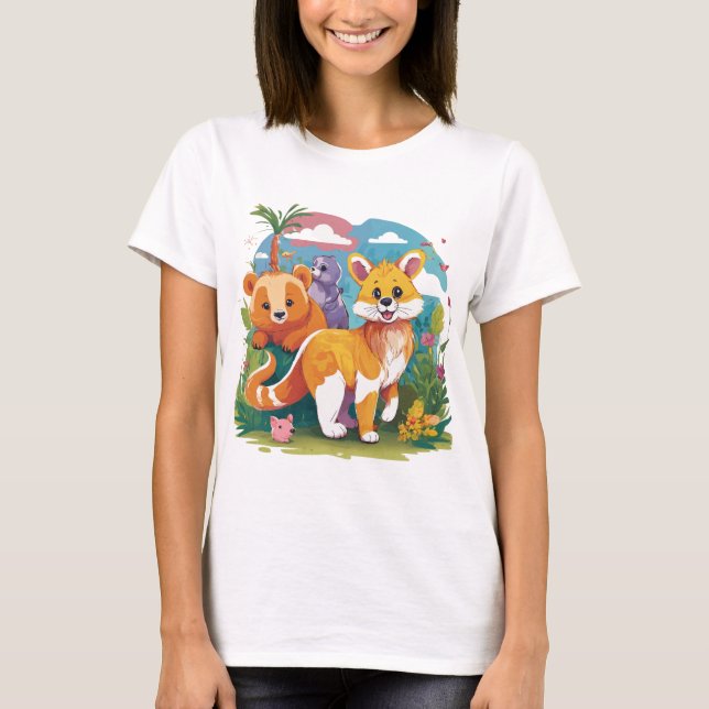 Camiseta Adorable Animal Parade – Kids’ Playful T-Shirt Des (Anverso)
