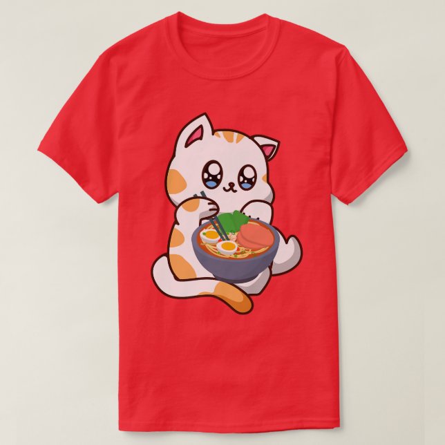 Camiseta Adorable Anime Kawaii Cat Tazón De Ramen  (Diseño del anverso)