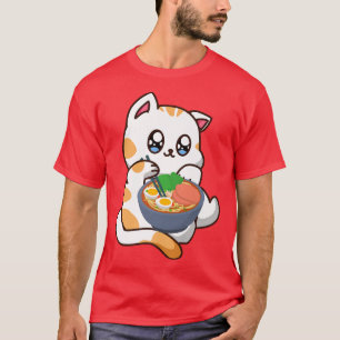 Camiseta Adorable Anime Kawaii Cat Tshirt Bowl De Ramen Noo