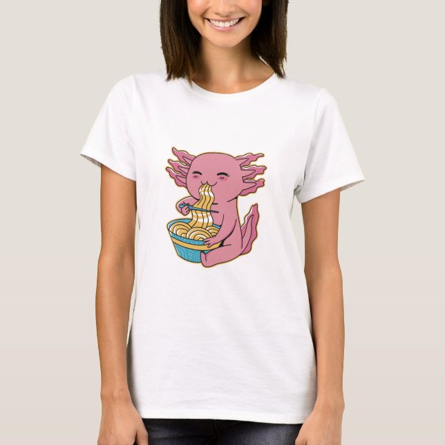 Camiseta Adorable Axolotl Comer Ramen (Anverso)