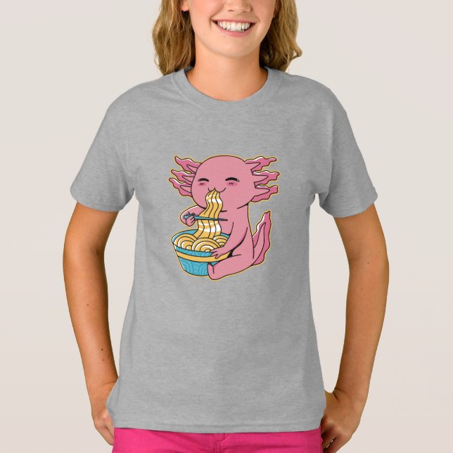 Camiseta Adorable Axolotl Comer Ramen (Anverso)