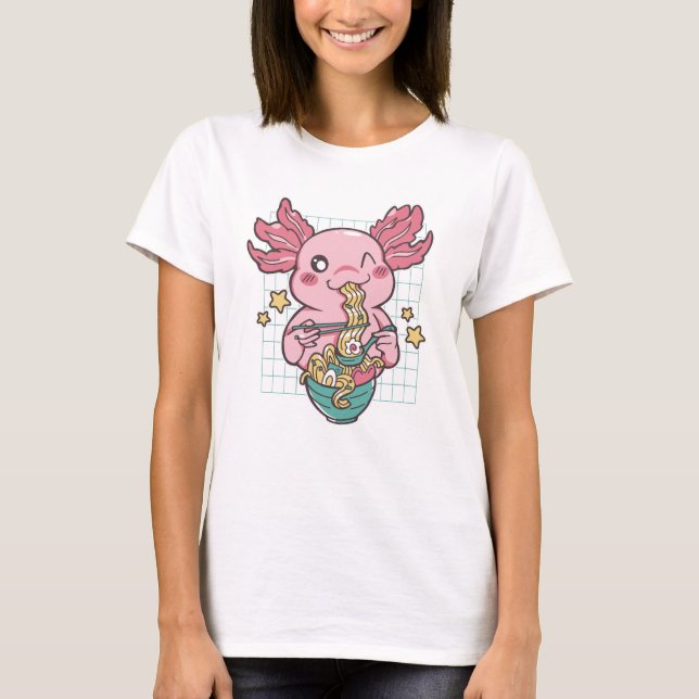 Camiseta Adorable Axolotl comiendo Ramen (Anverso)