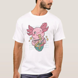 Camiseta Adorable Axolotl Rosa Comer Ramen
