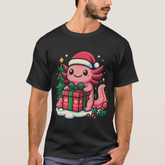 Camiseta Adorable Axolotl Wearing a Santa Hat Holding a Chr