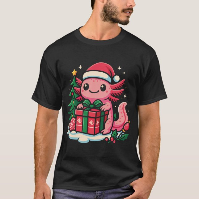 Camiseta Adorable Axolotl Wearing a Santa Hat Holding a Chr (Anverso)