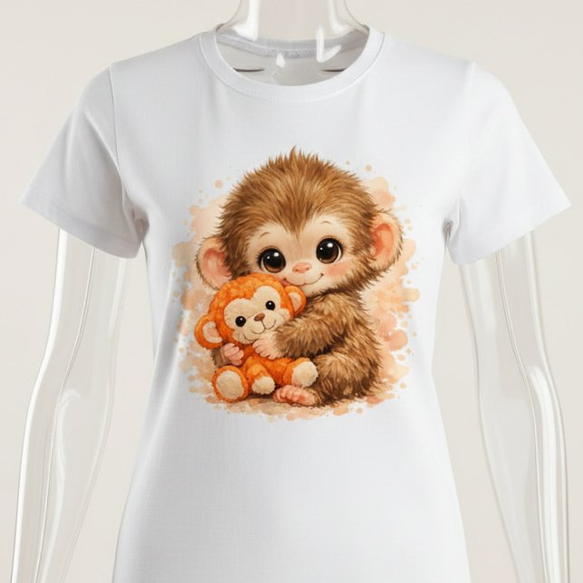 Camiseta Adorable Baby Monkey Hugging Plush Toy  (Subido por el creador)