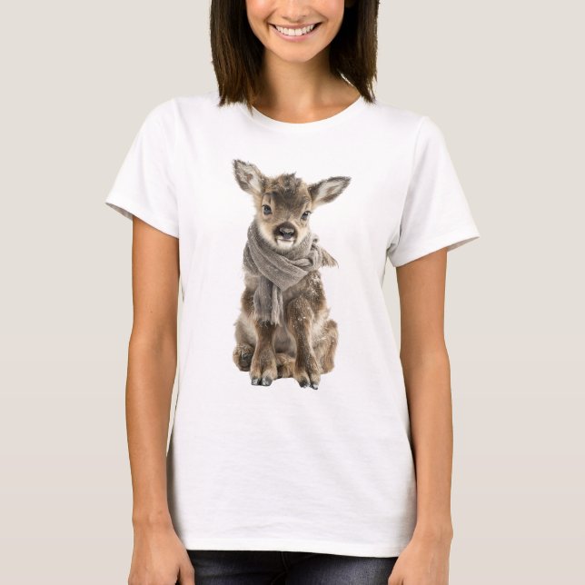 Camiseta Adorable Baby Reindeer Wearing Cozy Scarf (Anverso)