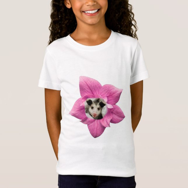 Camiseta Adorable Bebé Sonriente Zarigüeya Floral (Anverso)