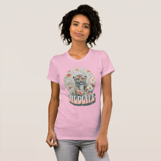 Camiseta Adorable Bebé Tigre Gris Flor Silvestre Acuarela 
