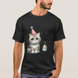 Camiseta Adorable Birthday Celebration Cat  Kitty Party Hat