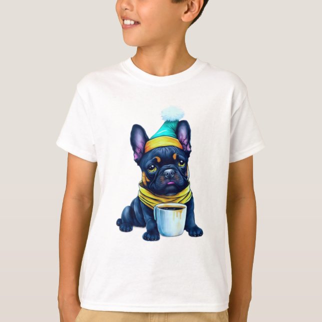 Camiseta Adorable Bulldog francés en Santa Hat y Scarf (Anverso)
