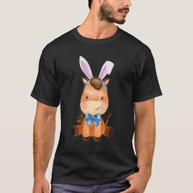 Camiseta Adorable Caballo de Pascua Conejo Oreja Bow Tie Gi (Anverso)