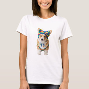 Camiseta Adorable cachorro Corgi en tejido a rayas colorida