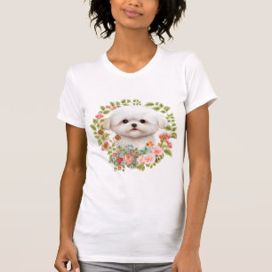 Camiseta Adorable cachorro maltés en flor, amante de los pe
