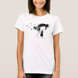 Camiseta Adorable Camera Girl with Hearts Funny Photography